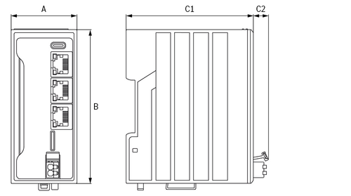 Rysunek wymiarowy kompaktowego sterownika przemysłowego ctrlX CORE (COREX-C-Xx)