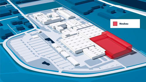 3D-Ansicht des Bosch Rexroth Werks Lohr am Main, Neubau des Logistikzentrums