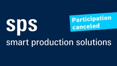 Logo Targów sps, z angielskim dopiskiem: participation canceled