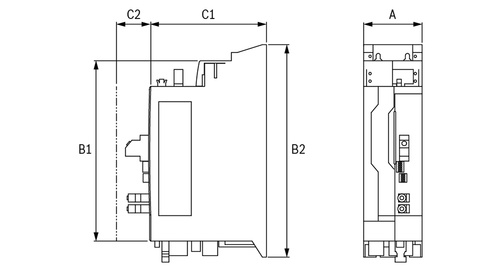 Dimensioned drawing of the compact servo drive ctrlX DRIVE