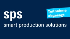 Logo der Messe sps, mit dem deutschen Hinweis: Teilnahme abgesagt