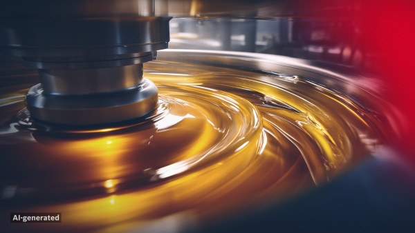 The image shows a machine for the precise and reliable separation of liquid mixtures. A color filter with a blue-to-red gradient has been applied to the image.