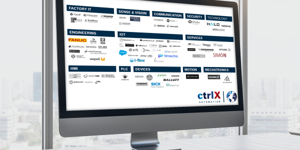 Obraz monitora komputera przedstawiający przegląd partnerów ctrlX World.