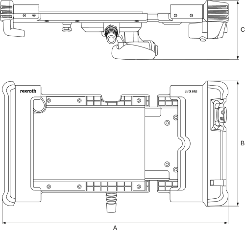Rysunek wymiarowy ctrlX HMI Panel-Frame PF do integracji tabletu jako urządzenia HMI