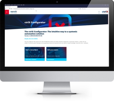 Bild eines Computer-Monitors, auf dem der ctrlX Configurator zu sehen ist