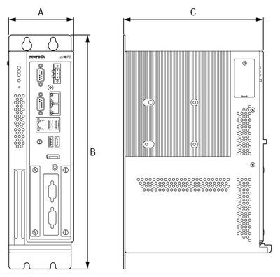 Dimensioned drawing of the industrial PC ctrlX IPC (PR4) for control cabinet installation