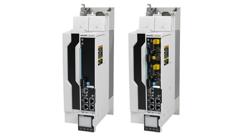 Group picture of the ctrlX DRIVE servo drives in two different versions (converter, inverter), power classes and sizes