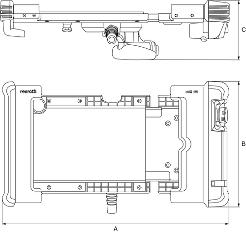 Dimensioned drawing of ctrlX HMI Panel-Frame PF for integration of a tablets as HMI device