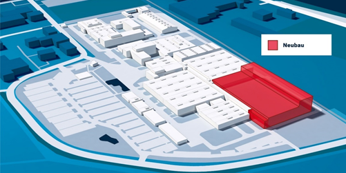 Widok 3D zakładu Bosch Rexroth w Lohr am Main, nowa konstrukcja centrum logistycznego