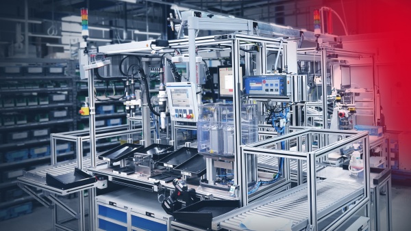 Industrieller Montageplatz zur teilautomatsierten Produktion von Gütern