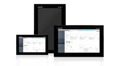 zeigt 3 neue ctrlX HMI Produkte mit schwarzem Rahmen