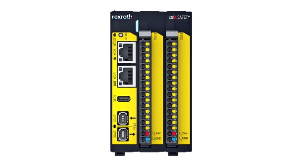 The image shows the ctrlX SAFETY C.12 safety control from the ctrlX AUTOMATION portfolio.