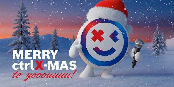 Zeigt iXi als Weihnachts-iXi in winterlicher Landschaft, ctrlX-MAS