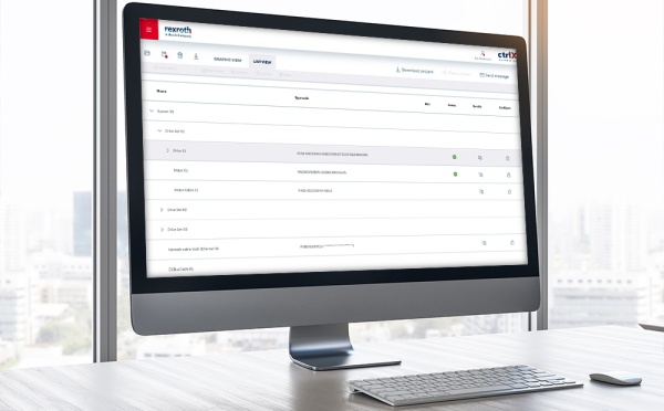 Bild eines Computer-Monitors, auf dem der ctrlX Configurator zu sehen ist