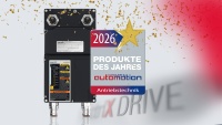 Picture shows ctrlX DRIVE cabinet-free: Awarded "Product of the Year 2026"