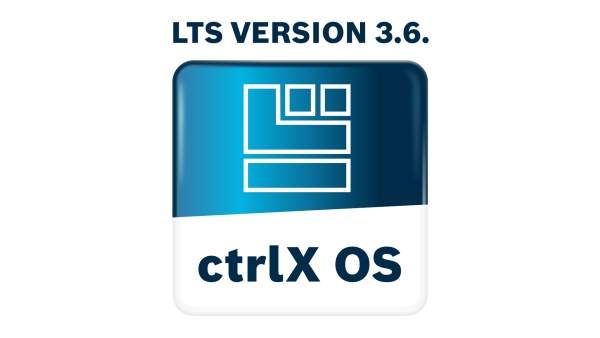 The image shows the ctrlX OS logo with the caption LTS Version 3.6. The logo resembles an app icon and has the designation ctrlX OS within the image.