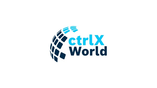 Das Bild zeigt das Logo unserer Partnerwelt ctrlX World. Das Logo besteht aus dem Schriftzug ctrlX World und eine halben Weltkugel, die aus App-Icons besteht.