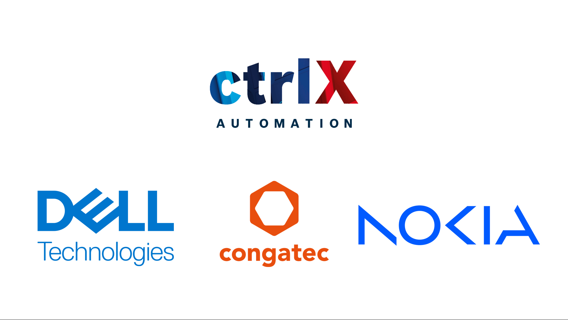 ctrlXOS Partner DELL, Congatec and NOKIA, Logo ctrlX AUTOMATION, NOKIA, Congatec and Logo DELL Technologies